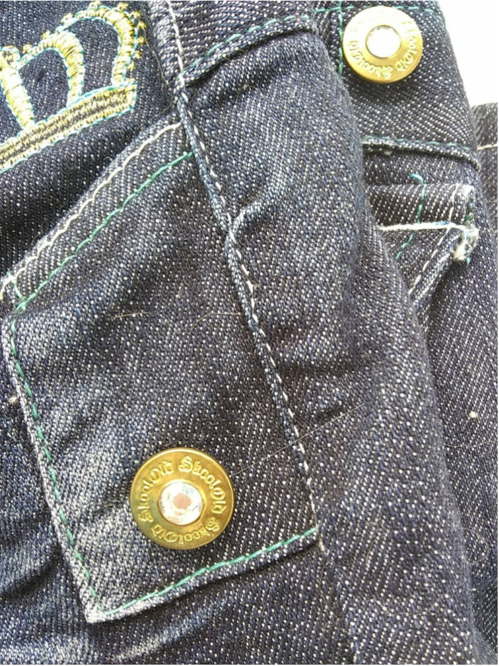 OLD SKOOL Womens Juniors Denim Jeans SIZE 15 Embellished Teal & Gray Stitching - Picture 12 of 12